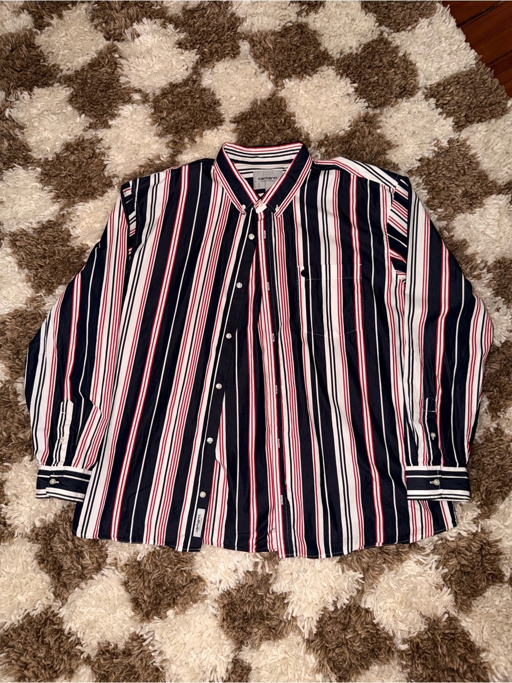 Carhartt WIP Navy, White & Red Vertical Stripe Button-Up Shirt
